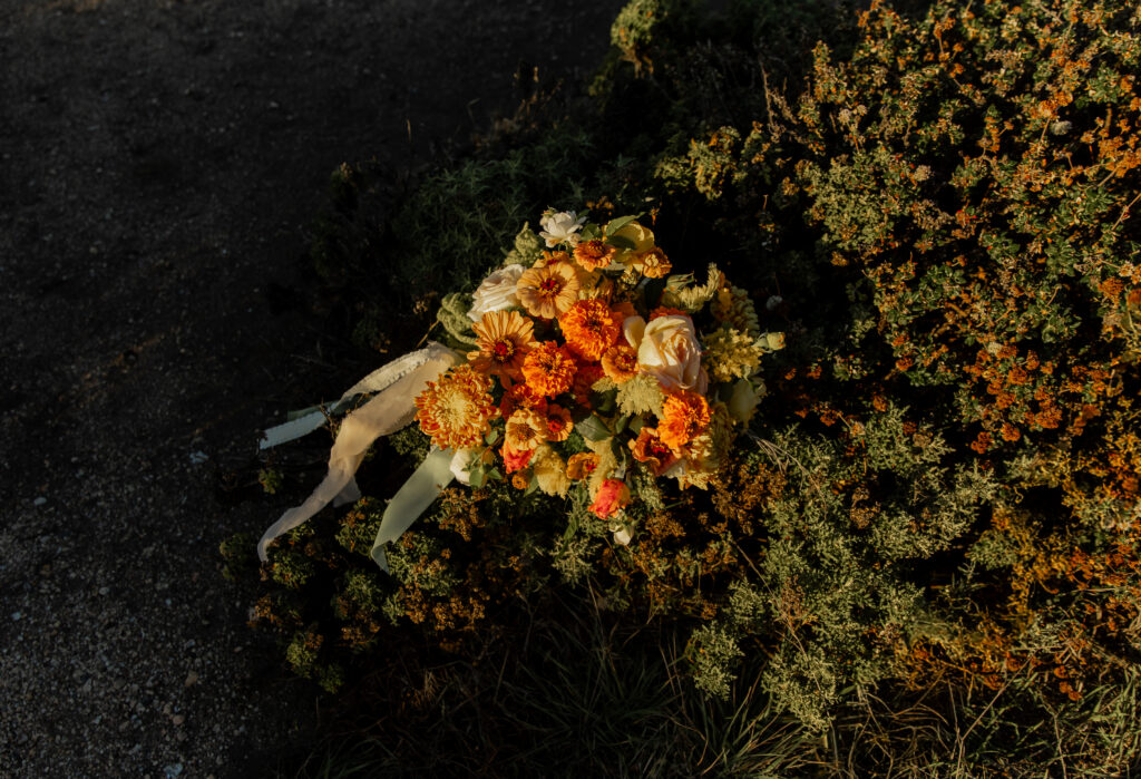 Bridal bouquet on coastal cliffs at Garrapata State Park in Big Sur
