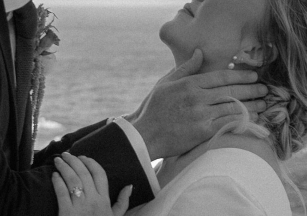 Close-up of bride and groom embracing during Big Sur elopement