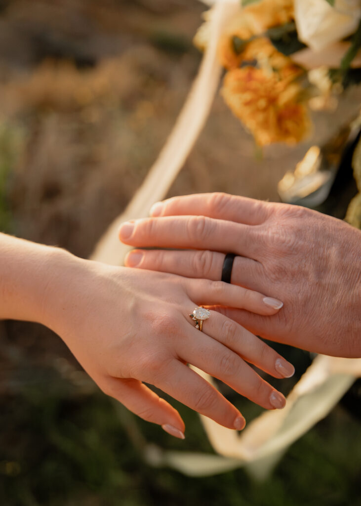 Close-up of wedding rings during Big Sur elopement