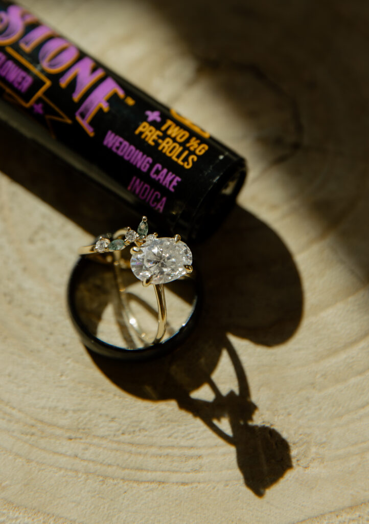Wedding ring and joint detail at Big Sur Airbnb before elopement
