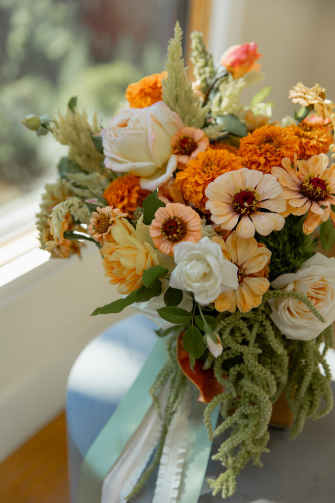 Bridal bouquet with warm tones at Big Sur elopement